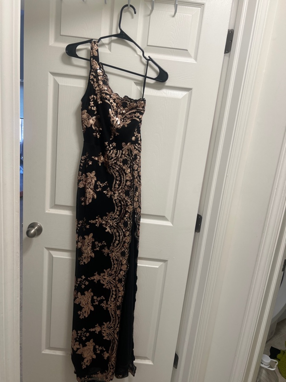 Fashion Nova Black One-Shoulder Sequin Floral Gown